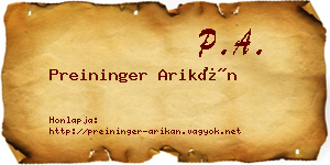 Preininger Arikán névjegykártya